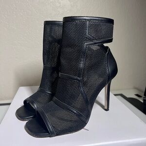 Women's Black Mesh Peep-Toe Stiletto Booties